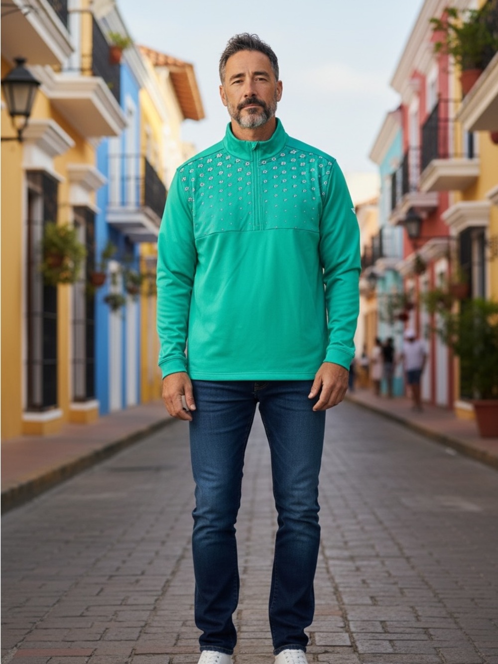 Men's Teal Quarter-Zip Performance Pullover